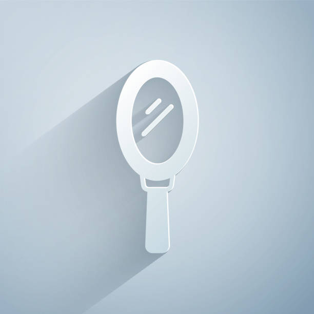 istock Paper cut Hand mirror icon isolated on grey background. Paper art style. Vector 1328362632
