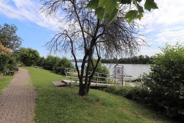 istock Pietonne walk along the Rhone River in Briord 1328365337