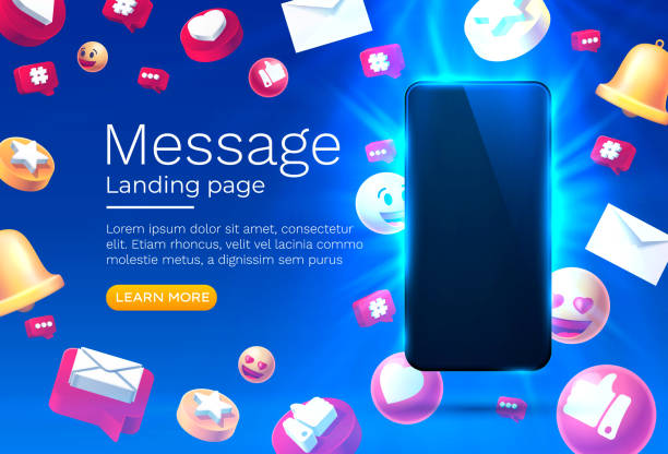 istock Message with many icons, chat for communication of people, landing page. Vector 1328366021