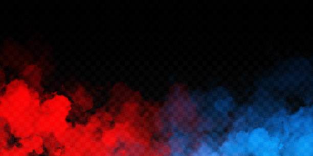 векторный реалистичный изолированный эффект красного и синего дыма для украшения и покрытия на прозрачном фоне - аварийно спасательная служба stock illustrations