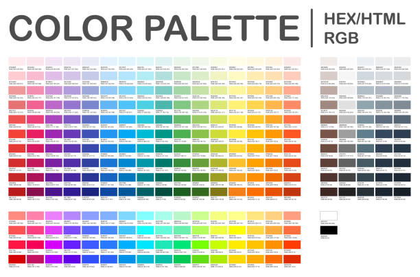 farbpalette. farbkarte. testseite drucken. farbcodes. rgb, hex html. vektorfarbe - hex farben stock-grafiken, -clipart, -cartoons und -symbole