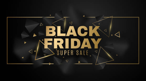 geometric banner of 3d, black and golden triangles for black friday sale. frame with elegant, decorative polygonal shapes. commercial discount event. vector illustration - black friday stock illustrations