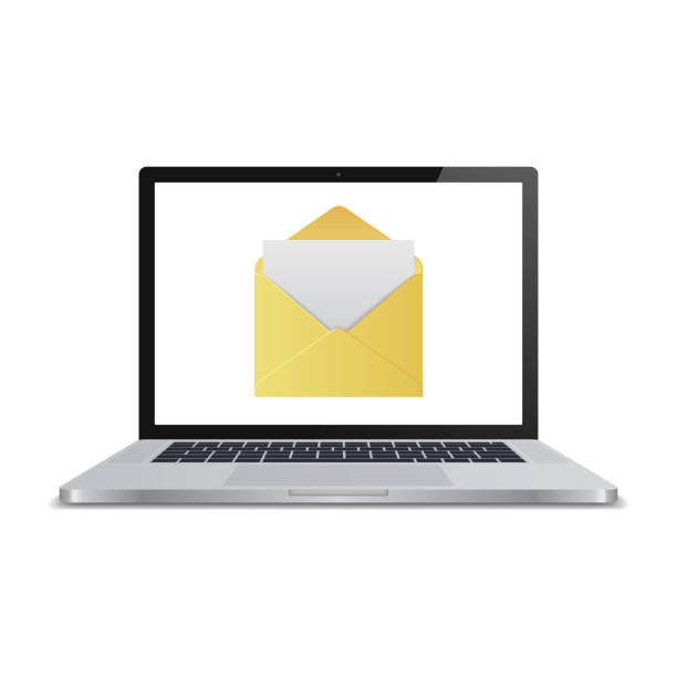istock Laptop with open email on screen. Email marketing, internet advertising concepts. Illustration is made in the style of realism. Vector. 1328372118