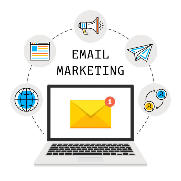 istock Laptop with envelope and open email on screen. Email marketing, internet advertising concepts. Icons set. Vector illustration. 1328372128