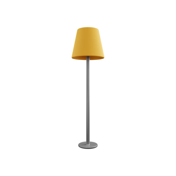 Yellow floor lamp 3D illustration. 3D illustration of floor lamp isolated on white. Lamp illustration Yellow floor lamp 3D illustration. floor lamp stock pictures, royalty-free photos & images