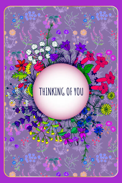 Thinking of you - card. Round frame made of different Flowers. Thinking of you - card. Round frame made of different Flowers. Vector stock illustration eps10. thinking of you card stock illustrations