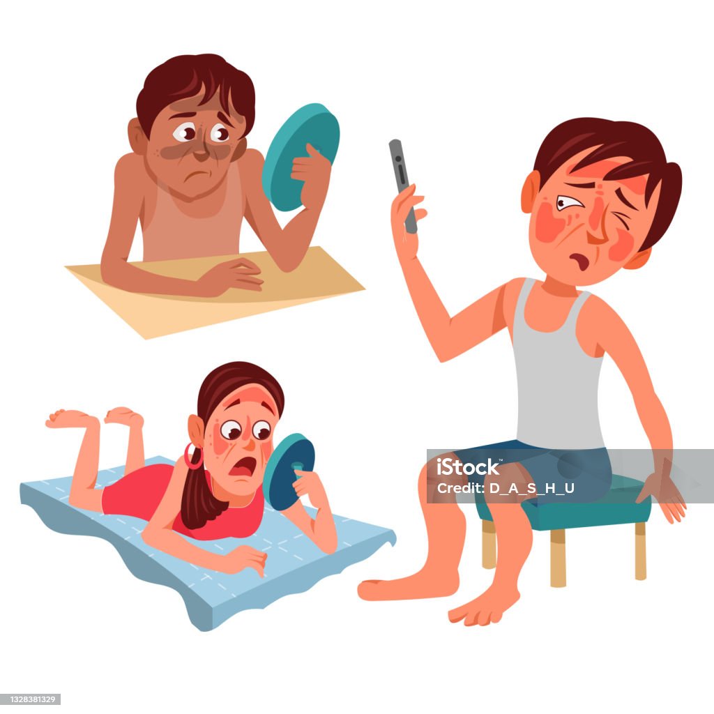 Ilustración de Gente De Quemaduras De Sol De Dibujos Animados y más Vectores Libres de Derechos de Acné - Acné, Adulto, Adulto joven - iStock Ilustración de Gente De Quemaduras De Sol De Dibujos Animados y más Vectores Libres de Derechos de Acné - Acné, Adulto, Adulto joven - iStock