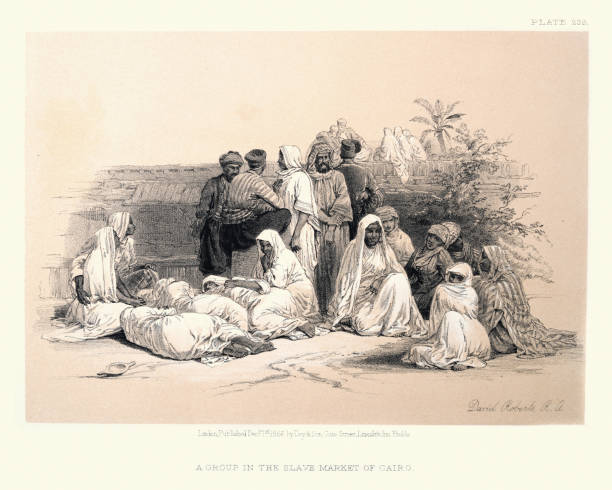 Group in the slave market of Cairo, Egypt, Victorian 19th Century by David Roberts Vintage illustration of Group in the slave market of Cairo, Egypt, Victorian 19th Century by David Roberts slave market stock illustrations