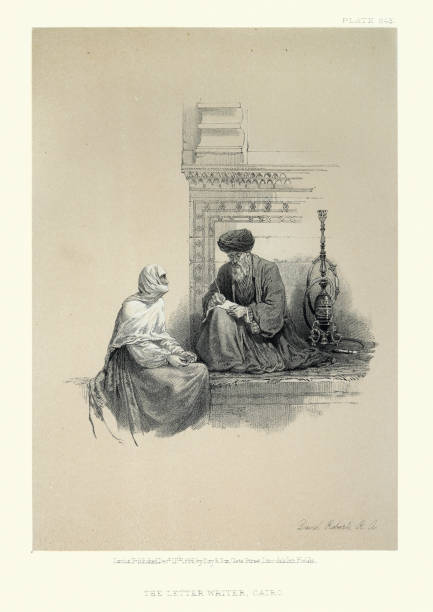 pisarz listu, kair, egipt, wiktoriański xix wiek davida robertsa - scribe stock illustrations