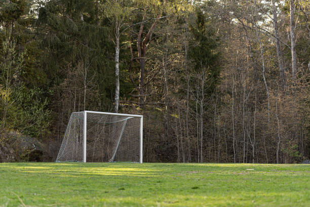istock Soccer goalposts on a small field.. 1328384625