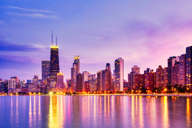 istock Chicago Skyline at Epic Sunset, Illinois, USA 1328386201