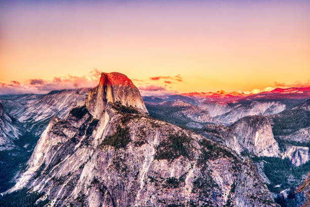 istock Yosemite Valley with Illuminated Half Dome at Sunset, View from Glacier Point, Yosemite National Park, California 1328386260