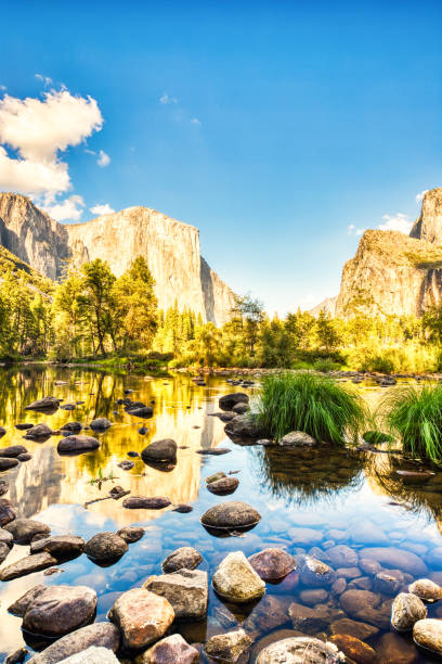 istock Illuminated Yosemite Valley with Reflection at Sunset, Yosemite National Park, California 1328386268