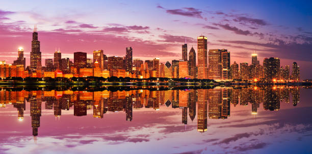istock Chicago Skyline at Epic Sunset, Illinois, USA 1328386272