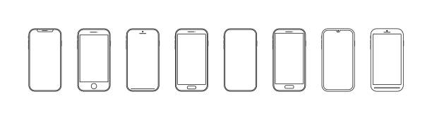 Mobile phone outline. Smartphone icon in line style. Black wireframe of cellphone isolated on white background. Mockup of smart device with screen. Modern blank smartphones with frame. Vector Mobile phone outline. Smartphone icon in line style. Black wireframe of cellphone isolated on white background. Mockup of smart device with screen. Modern blank smartphones with frame. Vector. extinction rebellion stock illustrations