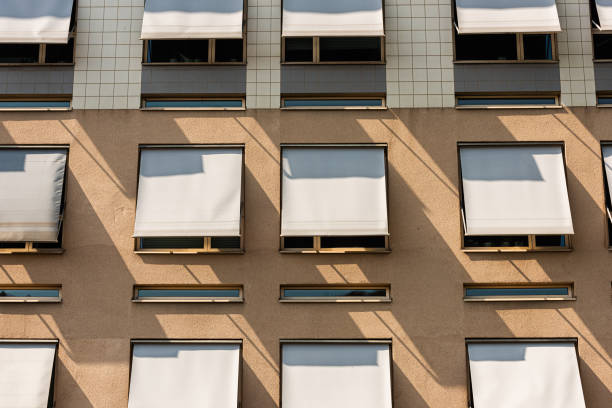 Sun shade on windows of an office building.