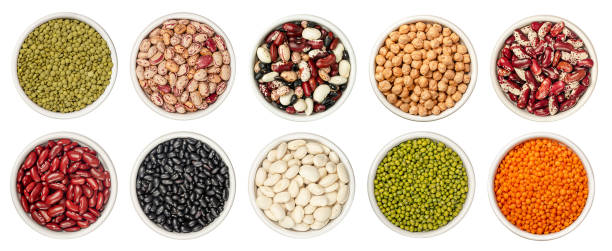 Set of different legumes Set of different legumes in bowl isolated on white background with clipping path. red mung bean stock pictures, royalty-free photos & images