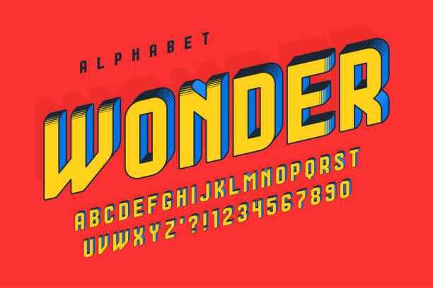 trendiges 3d-komisches design, buntes alphabet, schrift - comic font stock-grafiken, -clipart, -cartoons und -symbole