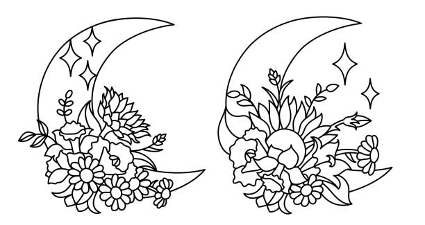 illustrazioni stock, clip art, cartoni animati e icone di tendenza di fiore selvatico in stile artistico linea disegnato a mano. - daffodil flower silhouette butterfly