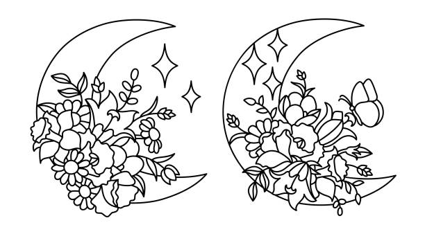 illustrations, cliparts, dessins animés et icônes de fleur sauvage dans un style de dessin au trait dessiné à la main. - daffodil flower silhouette butterfly