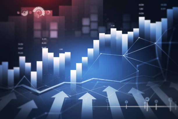 istock Abstract financial interface with arrows background, blue and red 1328394913
