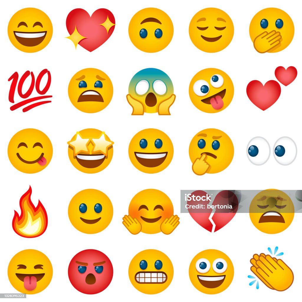 Emoticon Icon Set A set of cute emoticon or 'emoji' icons. File is built in CMYK for optimal printing and minimal simple gradients used (linear and radial). Emoticon stock vector