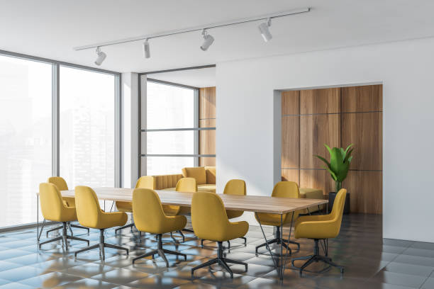 istock Modern white and wooden meeting room corner 1328396129
