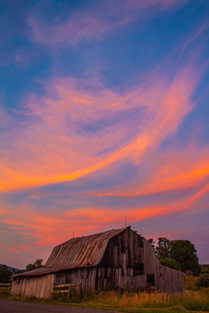 istock Colorful evening sunset on the farm 1328397059