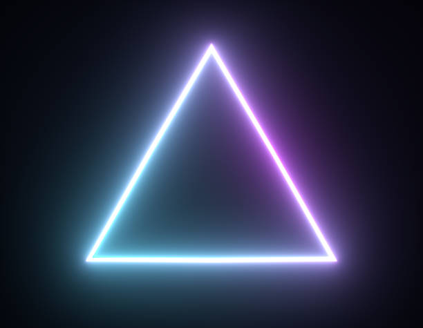 Shiny neon triangle frame, light geometric shapes. 3d render stock photo