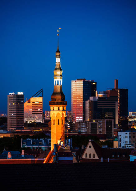 City skyline after sunset, Tallinn, Estonia