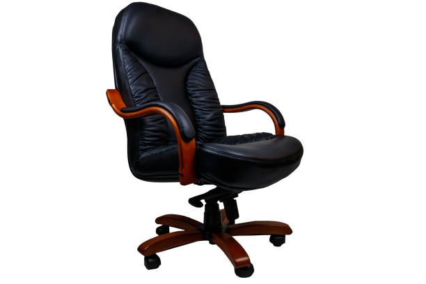 istock Black leather office armchair isolated on white background 1328399272