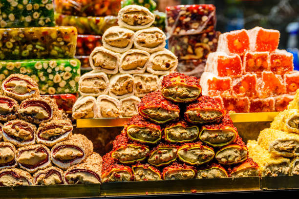 istock Turkish delight and different sweets for sale at the bazaar in Turkey 1328399407