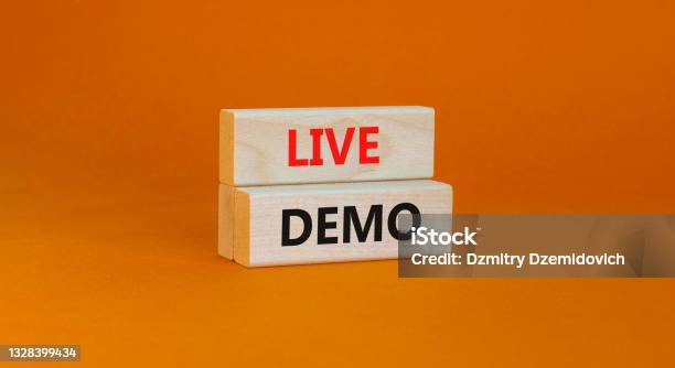Live Demo Symbol Concept Words Live Demo On Wooden Blocks On A Beautiful Orange Background Copy Space Business And Live Demo Concept Stock Photo - Download Image Now