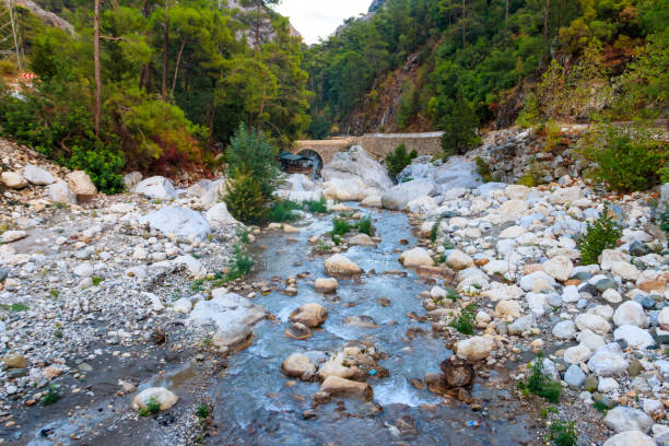 Ancient stone bridge across a mountain river in Kesme Bogaz canyon, Antalya province in Turkey Ancient stone bridge across a mountain river in Kesme Bogaz canyon, Antalya province in Turkey bogaz stock pictures, royalty-free photos & images