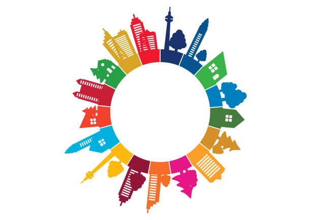 ilustraciones, imágenes clip art, dibujos animados e iconos de stock de marca de imagen de silueta sdgs-cityscape - tourist silhouette symbol computer icon