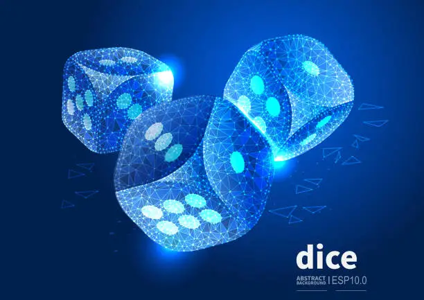 Vector illustration of Gambling and chance, vector abstract low polygonal dot lines connected dice background