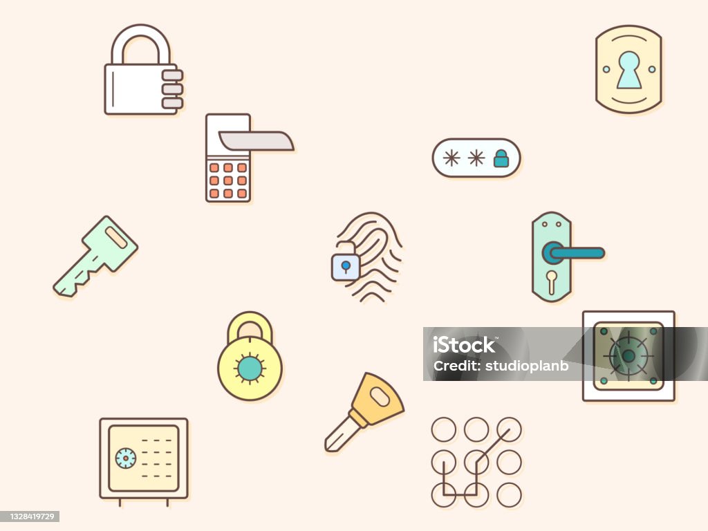 Key Lock Entrence Drawing Key And Lock Element Vector Illustration Stock Illustration - Download ...