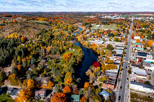 Aerial downtown of Erin in Wellington County, Ontario, Canada