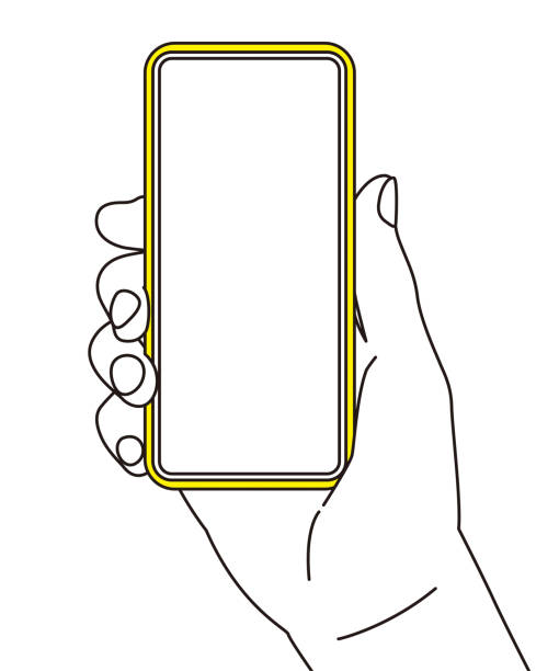 携帯電話を手に持つ - 手をつなぐ点のイラスト素材／クリップアート素材／マンガ素材／アイコン素材