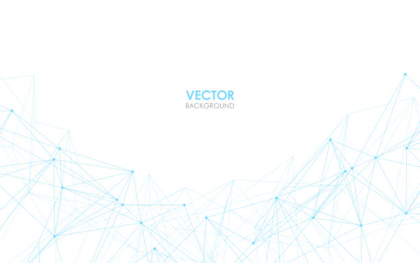connected blue lines and dots on white background. vector illustration. - beyaz arka fon stock illustrations