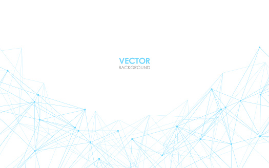 Connected blue lines and dots on white background. Vector illustration.
