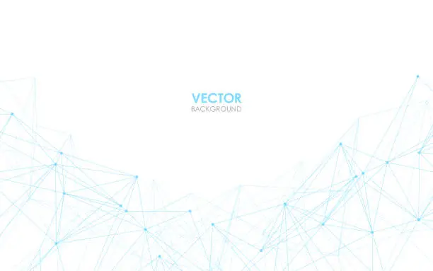 Vector illustration of Connected blue lines and dots on white background. Vector illustration.