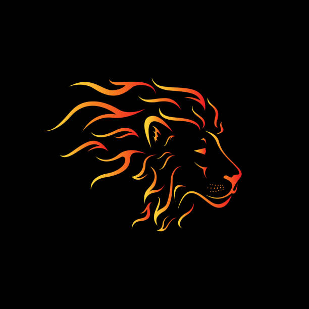 Vector of male lion head design on a black background., Wild Animals. Easy editable layered vector illustration. Animals. Vector of male lion head design on a black background., Wild Animals. Easy editable layered vector illustration. Animals. flame patterns stock illustrations