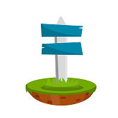 istock Path pointer with Blue plate. Route information Index. Cartoon flat illustration. Green grass. Direction way. Turn right. Element of road 1328432640
