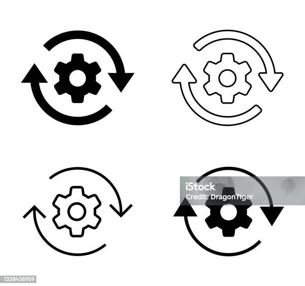 Gears And Rotating Arrow Vector Icon Material Stock Illustration - Download Image Now - Icon, Gear - Mechanism, Arrow Symbol