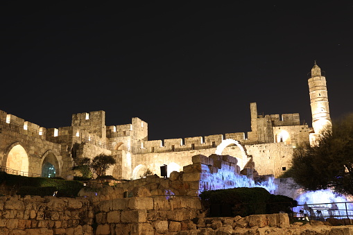 Jerusalem old city walls night view