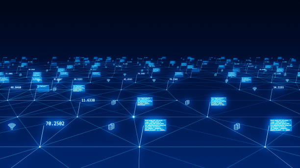 istock Blue digital stoage icon and line linked network connection futuristic technology abstract background concept 1328439718