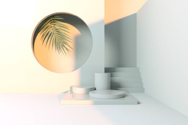 istock Pedestal for display,Platform for design,Blank product stand in Empty room with green leaf. 3D rendering. 1328439947