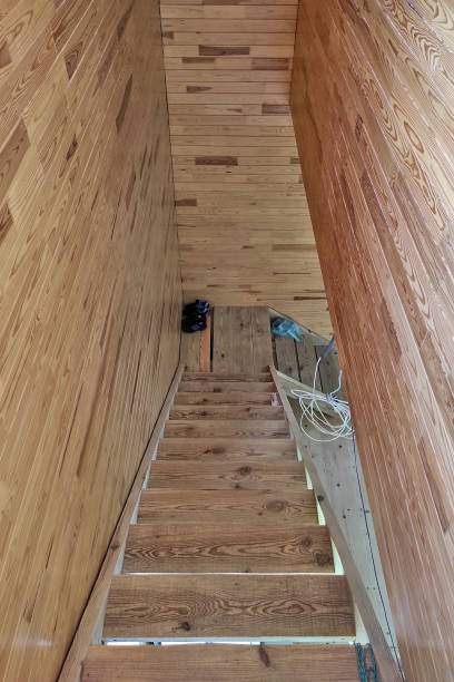 istock Interior view of wooden house under construction. 1328440208