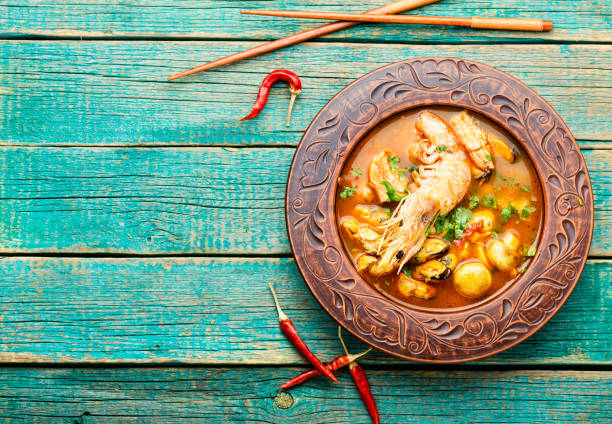istock Thai tom yum soup with shrimp,copy space 1328440355